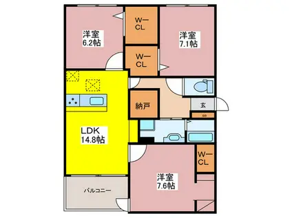 アンサンブル大今里(3LDK/1階)の間取り写真
