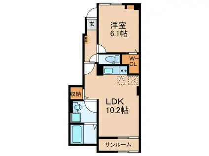 ヒカルサ鳥栖今泉ノース(1LDK/1階)の間取り写真