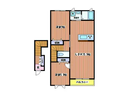 シャーメゾンMUKUROJIコートB棟(2LDK/2階)の間取り写真