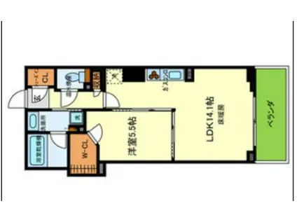 プラネルネスプリングタワー大阪(1LDK/14階)の間取り写真