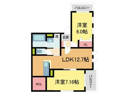 ストラッセ芦屋(2LDK/2階)の間取り写真