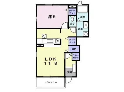 パーシモンフィールド(1LDK/1階)の間取り写真
