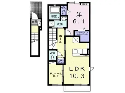 グランディ八重東(1LDK/2階)の間取り写真