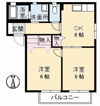 ファミーユ中野A棟(2DK/1階)の間取り写真