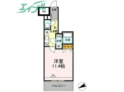 D-RESIDENCE鵜の森(1K/3階)の間取り写真