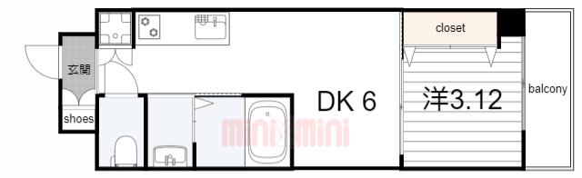 NU伊丹駅前(1DK/4階)の間取り写真