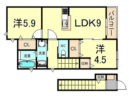 ジラソーレ新伊丹(2LDK/2階)の間取り写真