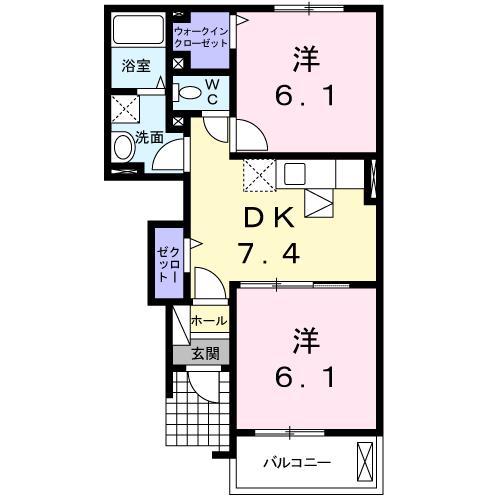 カーサ ラッフィナート(2DK/1階)の間取り写真