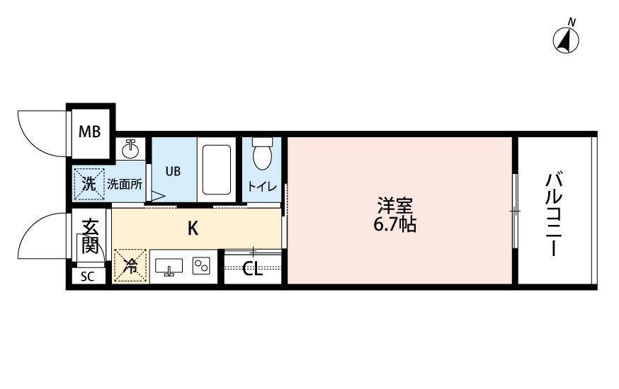 アミュゼ城野(1K/5階)の間取り写真
