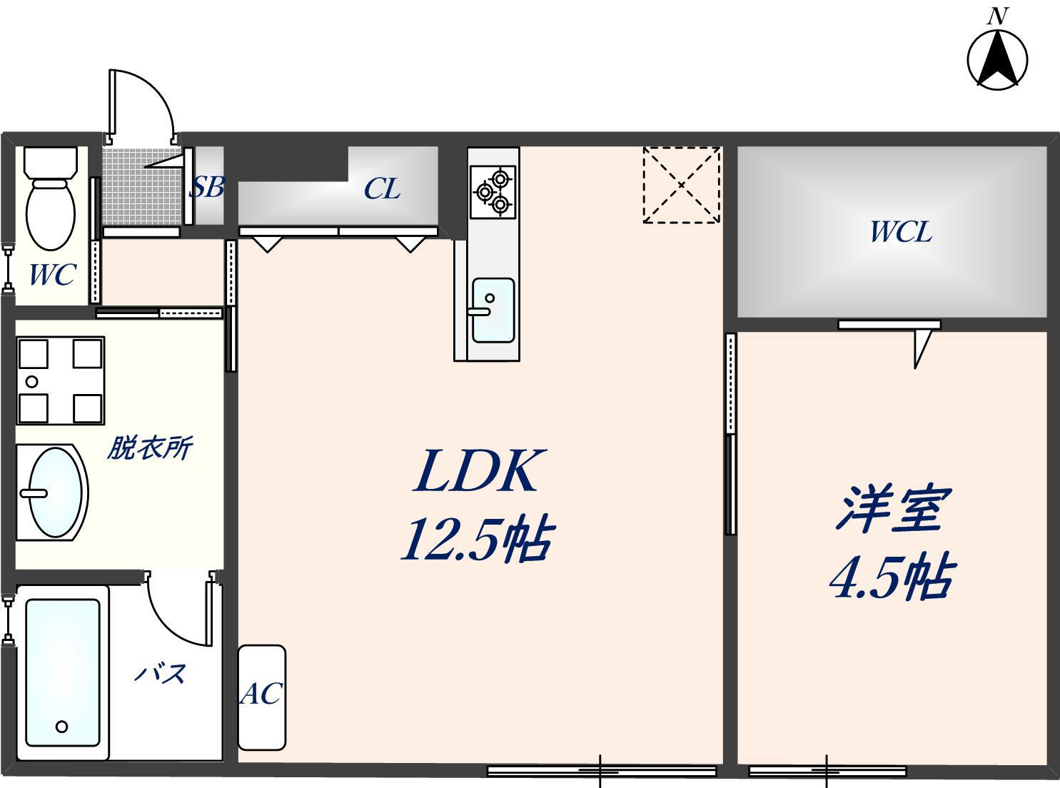 LUXE本町(1LDK/1階)の間取り写真
