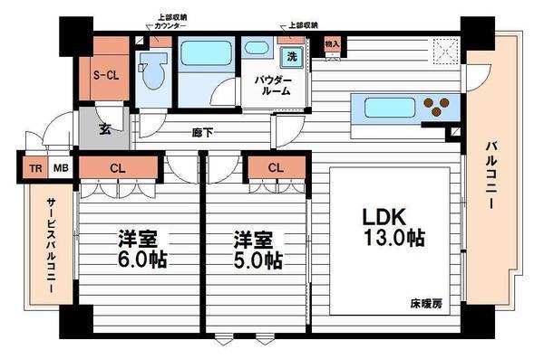 SK RESIDENCES SHINSAIBASHI(2LDK/6階)の間取り写真