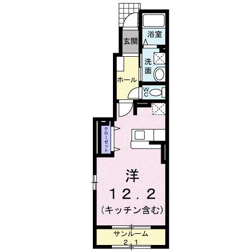 クロワールベルB(ワンルーム/1階)の間取り写真