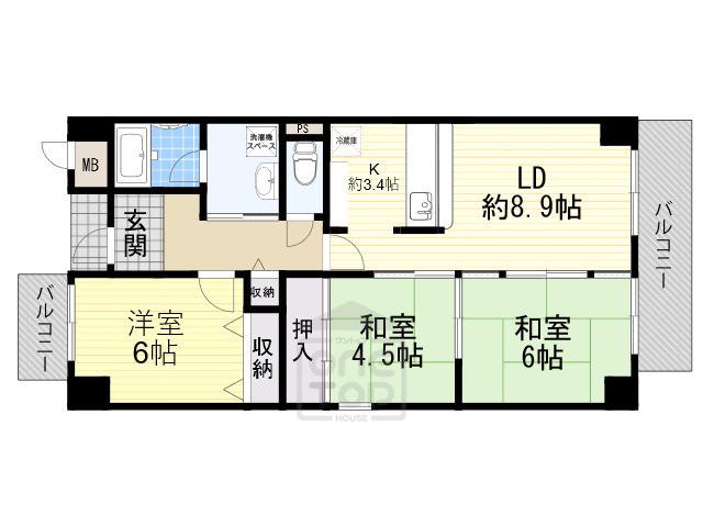 アルデール緑地(3LDK/3階)の間取り写真