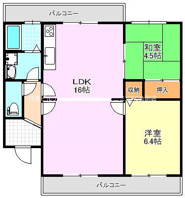 パークアベニュー弐番館(2LDK/1階)の間取り写真