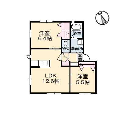 ヴィラージュヌフ IX棟(2LDK/1階)の間取り写真