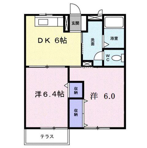 エルディムフジC(2DK/1階)の間取り写真