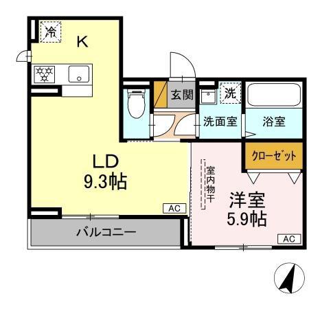D-SOLACE祐光 A(1LDK/3階)の間取り写真