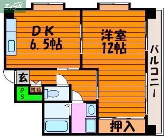大和ビル(1DK/6階)の間取り写真