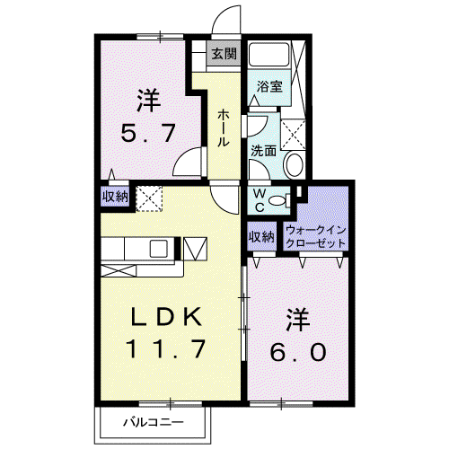 トウッテイ A(2LDK/1階)の間取り写真