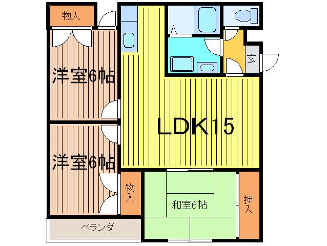 グランドール石橋(3LDK/3階)の間取り写真