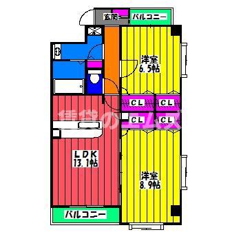 シェソワ高宮(2LDK/2階)の間取り写真