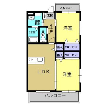 ソレイユ山ノ神(2LDK/2階)の間取り写真