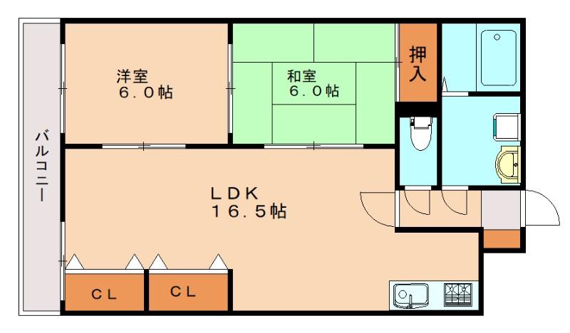 エレガンス青木(2LDK/2階)の間取り写真