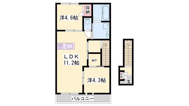 ウィステリア(2LDK/2階)の間取り写真