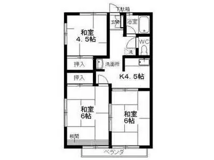 シティハイムグリーンユイA(3K/2階)の間取り写真