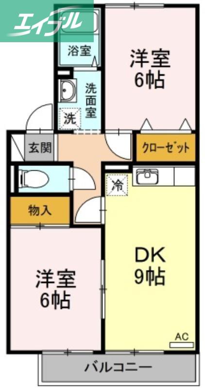 アムールA棟(2DK/2階)の間取り写真