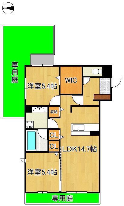D-ROOM折尾駅前(2LDK/1階)の間取り写真