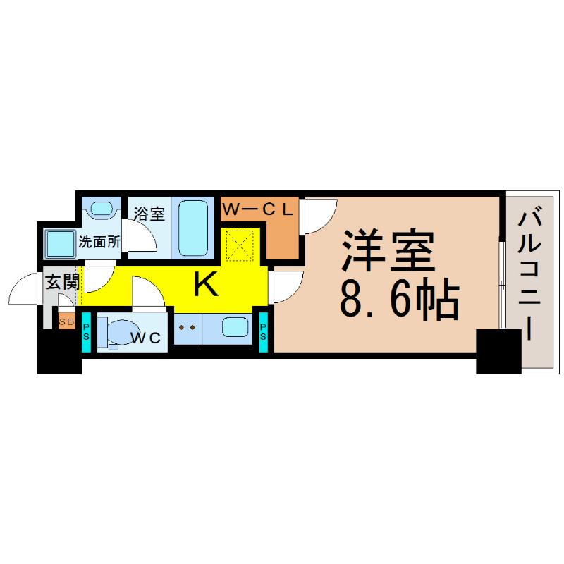 グランドコスモス(1K/6階)の間取り写真