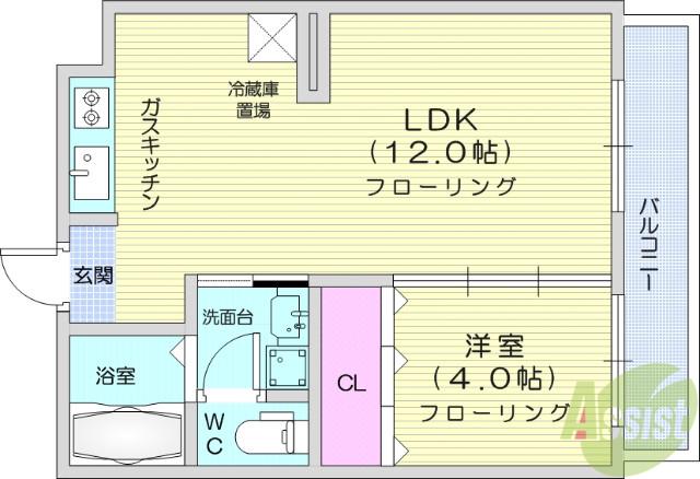 グランデール水の森公園(1LDK/4階)の間取り写真