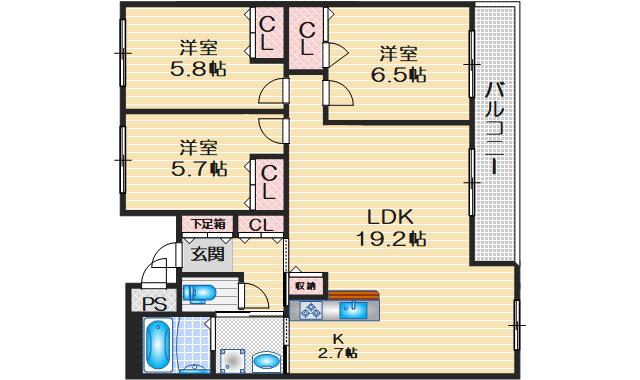 シュロス桃山台(3LDK/3階)の間取り写真
