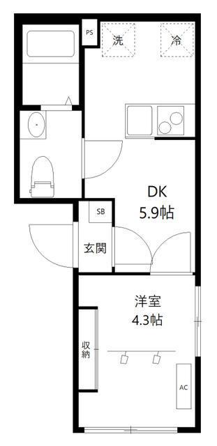 オレア浅草東(1DK/4階)の間取り写真