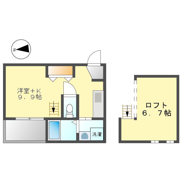 シャルール上小田井(1SK/2階)の間取り写真