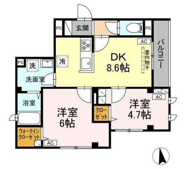 VILLA DEL SOL V(2DK/1階)の間取り写真