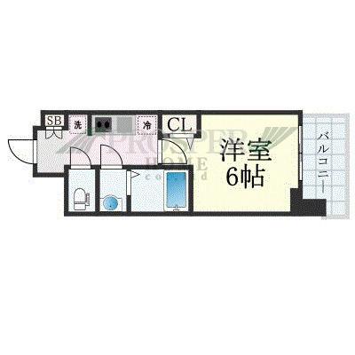 プレサンスOSAKA東成中本ハーヴィル(1K/2階)の間取り写真