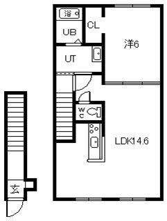 ティラトーレII(1LDK/2階)の間取り写真