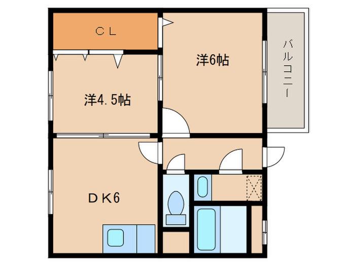 グレイスハイツ東須磨(2DK/2階)の間取り写真