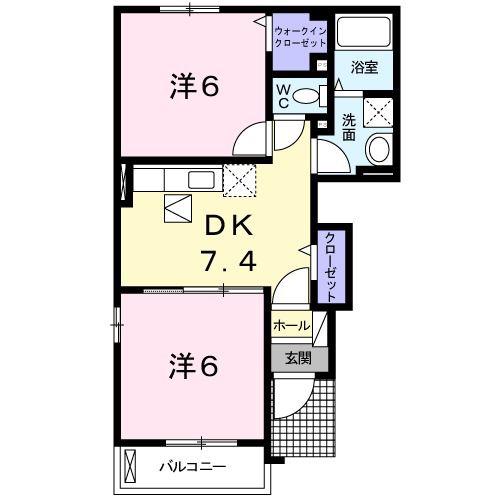 ティアラB(2DK/1階)の間取り写真