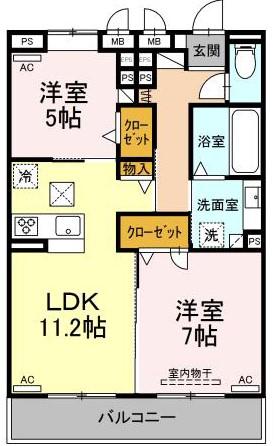 メゾン・ド・パルク小田井(2LDK/1階)の間取り写真