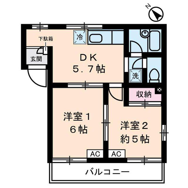 カーサビアンカ(2DK/3階)の間取り写真