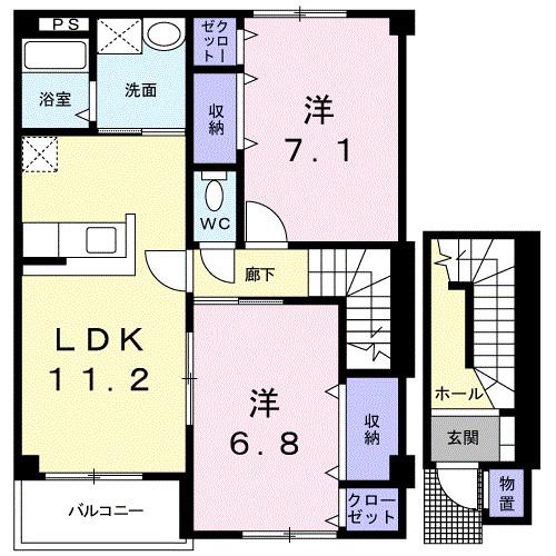 コーポ関口 B(2LDK/2階)の間取り写真