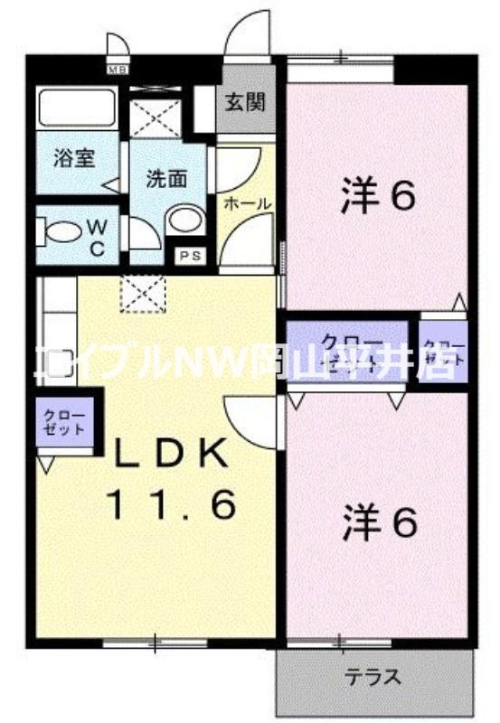 ニューエルディム貴船3(2LDK/1階)の間取り写真