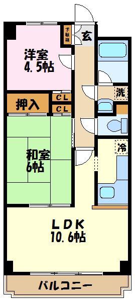 ルミナンス中川(2LDK/1階)の間取り写真