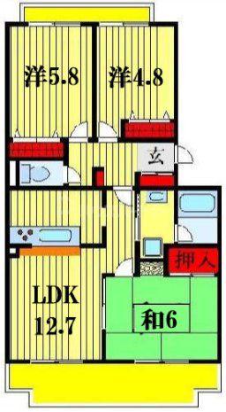 ルシエール飯山満壱番館(3LDK/2階)の間取り写真