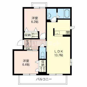 ヴィライーストB(2LDK/2階)の間取り写真