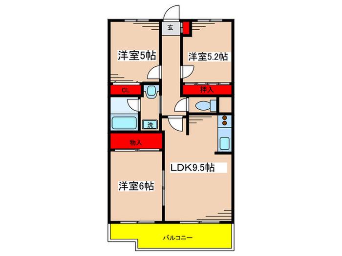 サンスーシー(3LDK/1階)の間取り写真