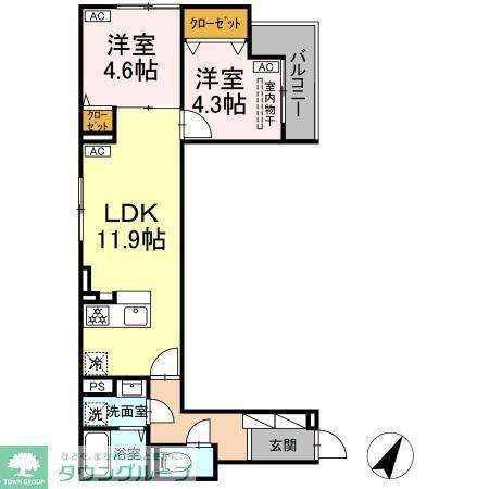セレスティア扇III(2LDK/3階)の間取り写真